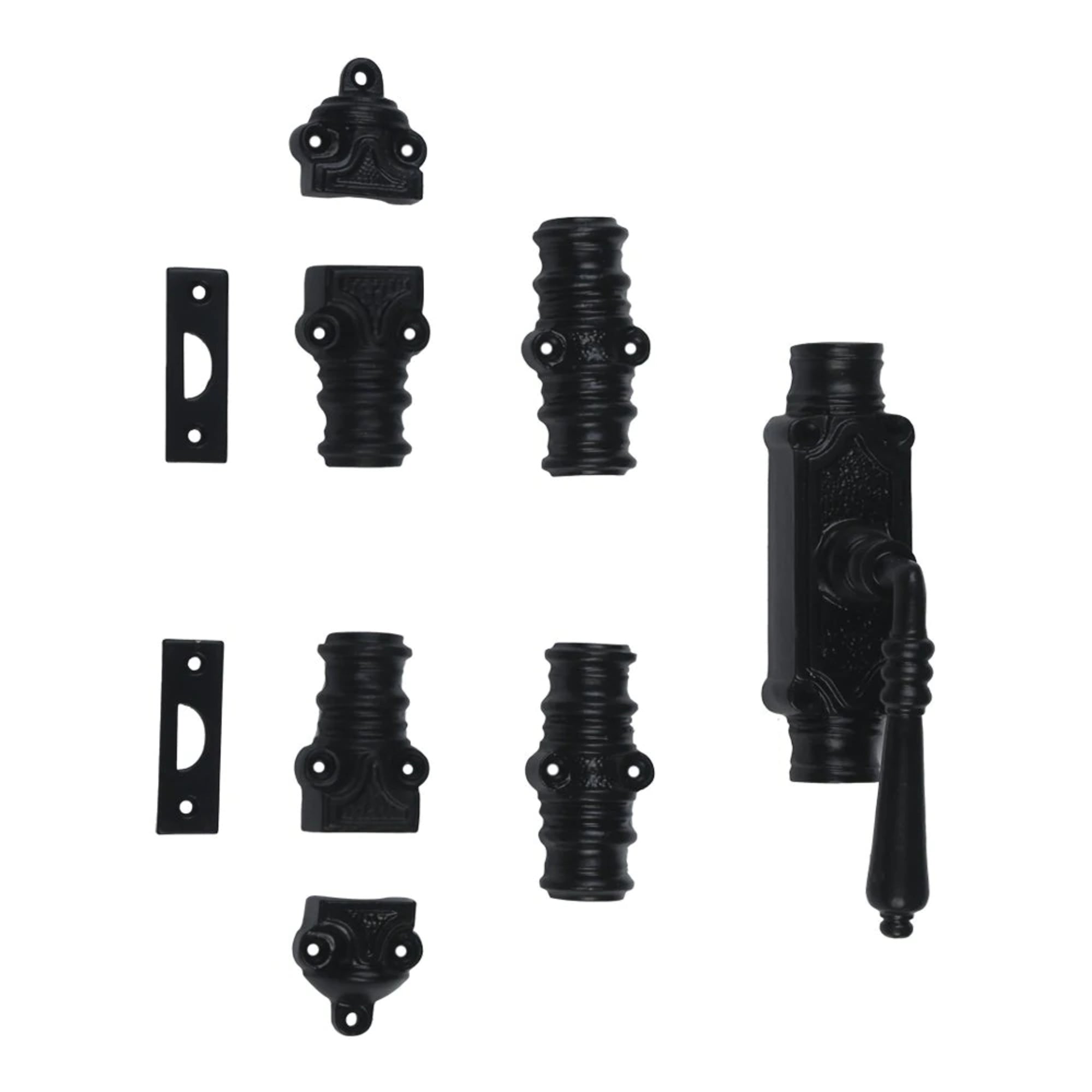 Hamilton Brass Lever Handle Door Iron Espagnolette Bolt or Cremone BoltHardware Black Powder Coated Up to 9 feet Doors (Right Hand)