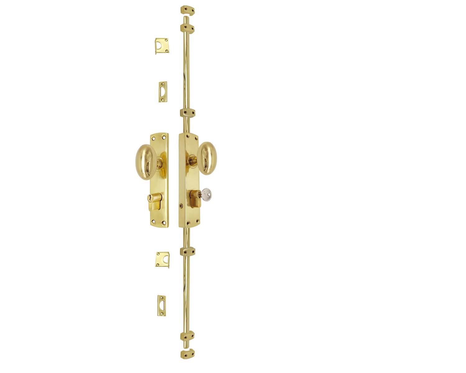 Hamilton Brass Oval Knob Locking Espagnolette Bolt or Cremone Bolt-Upto 8.5'