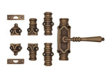 Hamilton Brass Lever Handle Door Brass Espagnolette Bolt or Cremone Bolt Unlacquered Antique Brass Upto 9 feet Doors