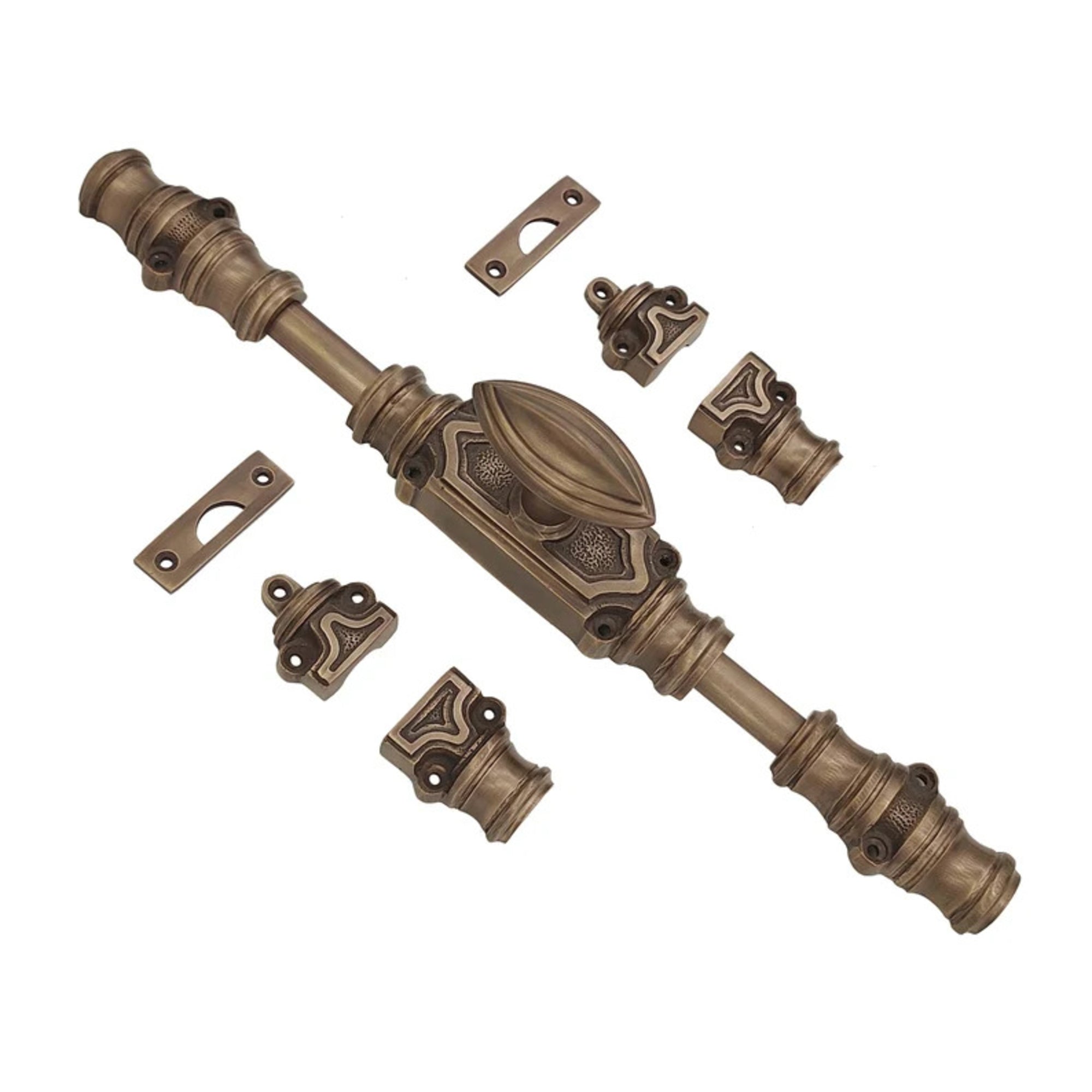 Hamilton Brass Barcheski Door Brass Espagnolette Bolt or Cremone BoltAntique Brass Unlacquered Up to 9 feet Doors