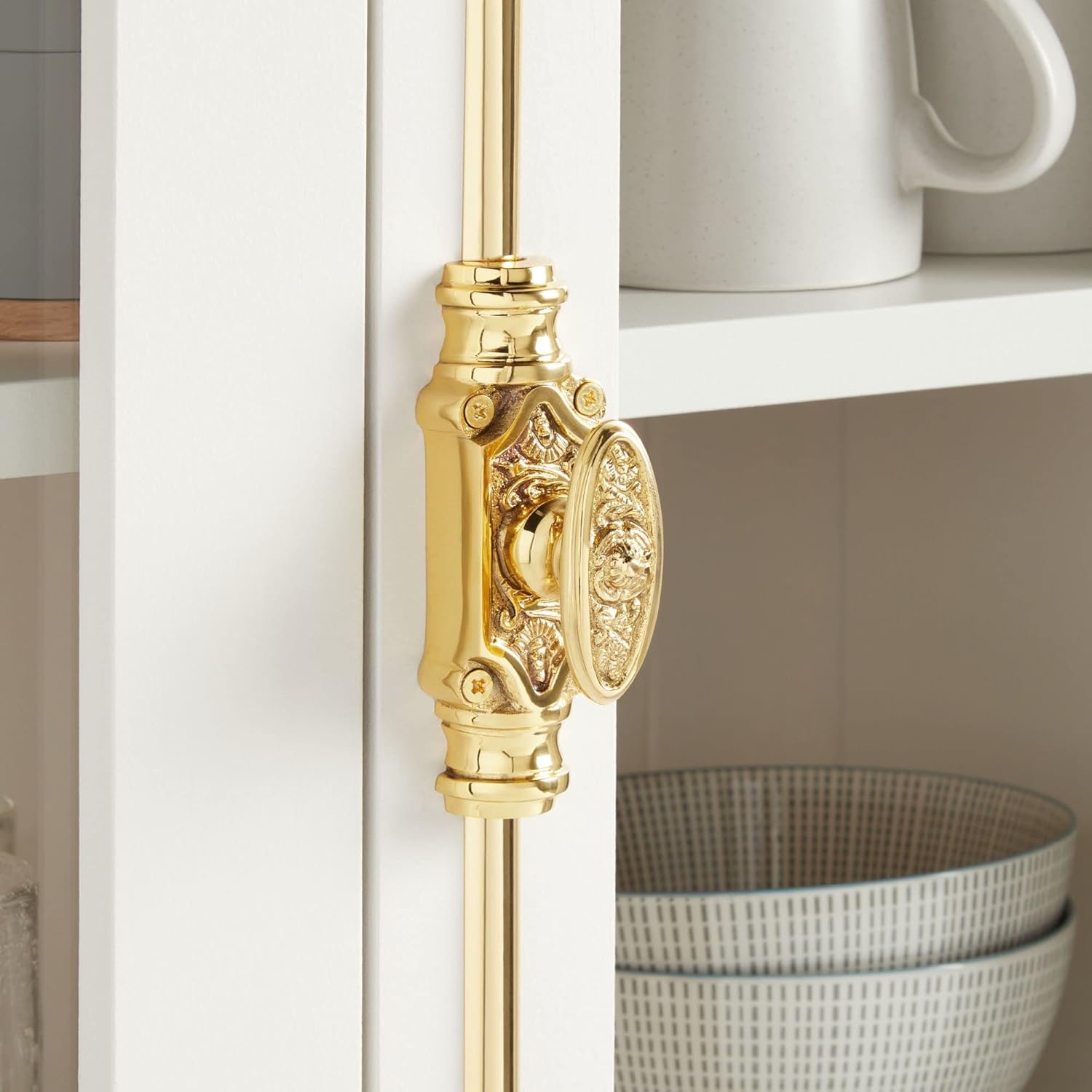 Hamilton Brass Dalston Cabinet Brass Cremone Bolt or Espagnolette Bolt Hardware 2 feet Polished Brass Lacquered Up to 2 feet Cabinets